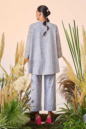 Buy Shahin Mannan Grey Chambray Crossword Pattern Pant Online Aza 