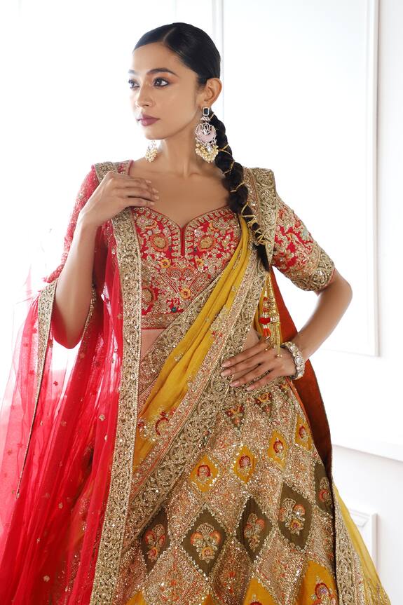 Buy Pallavi Poddar Multi Color Raw Silk Vatika Embroidered Lehenga Set Online Aza Fashions 