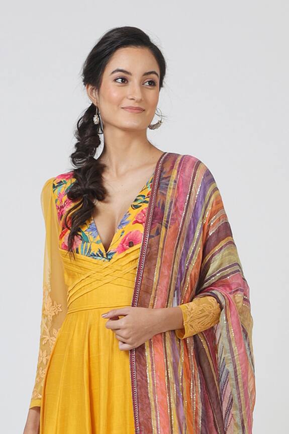 Geisha Designs Yellow Printed Anarkali With Dupatta 6