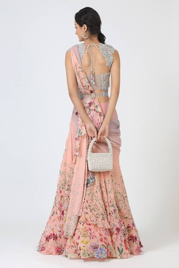 Geisha Designs Pink Printed Lehenga Saree With Blouse 2