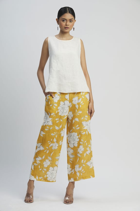 Linen Bloom Yellow Linen Printed Pant 1