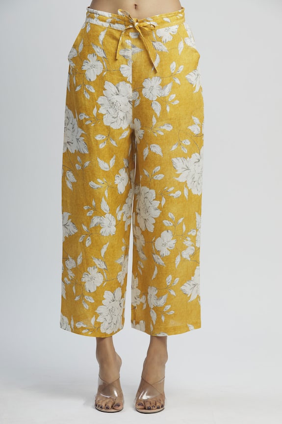 Linen Bloom Yellow Linen Printed Pant 3
