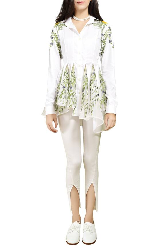 Shriya Som White Asymmetric Embroidered Shirt 1