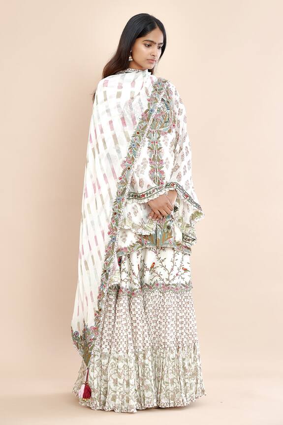 Sunira Designs White Chanderi Silk Printed Gharara 1