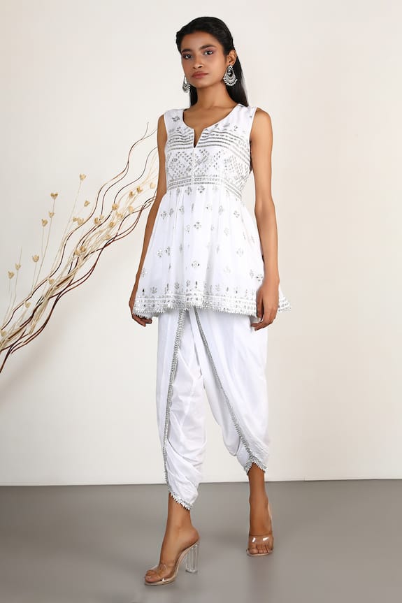Gopi Vaid White Cotton Silk Embellished Kurta And Dhoti Pant 1