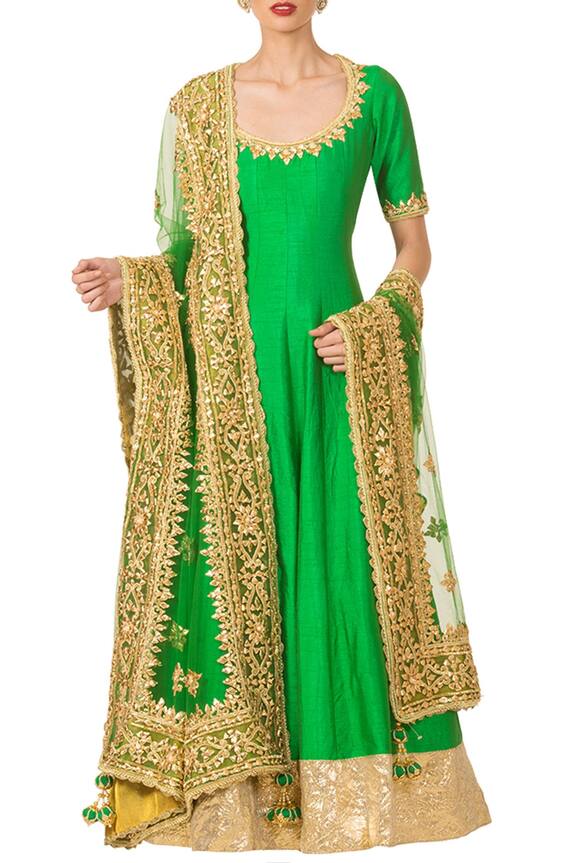 Preeti S Kapoor Emerald Green Anarkali Set 1