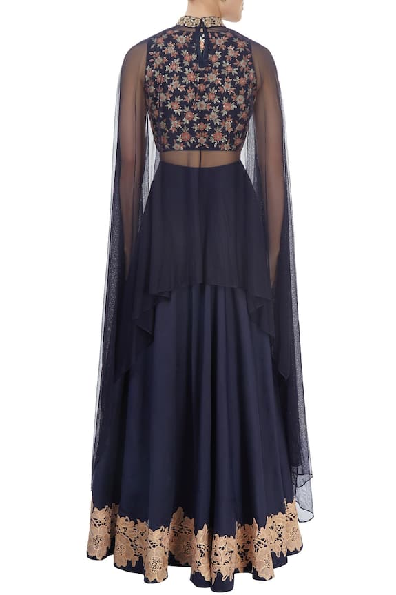 J by Jannat Navy Blue Lehenga And Blouse With Cape 2
