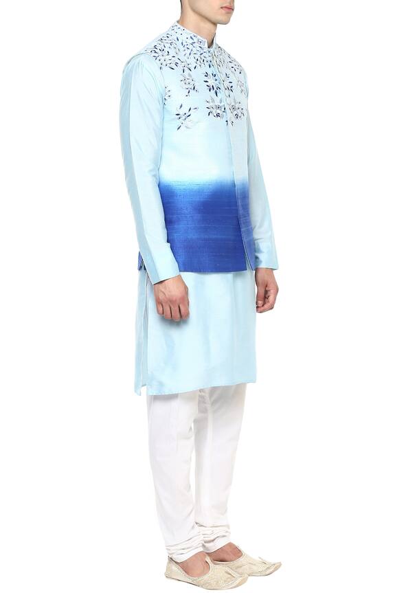 Manish Nagdeo Blue Embroidered Bundi And Kurta Set 3
