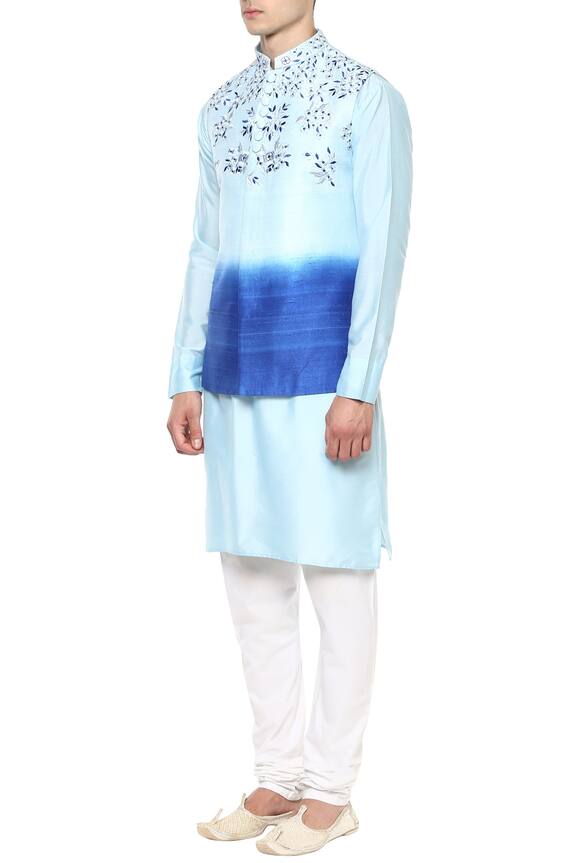Manish Nagdeo Blue Embroidered Bundi And Kurta Set 4