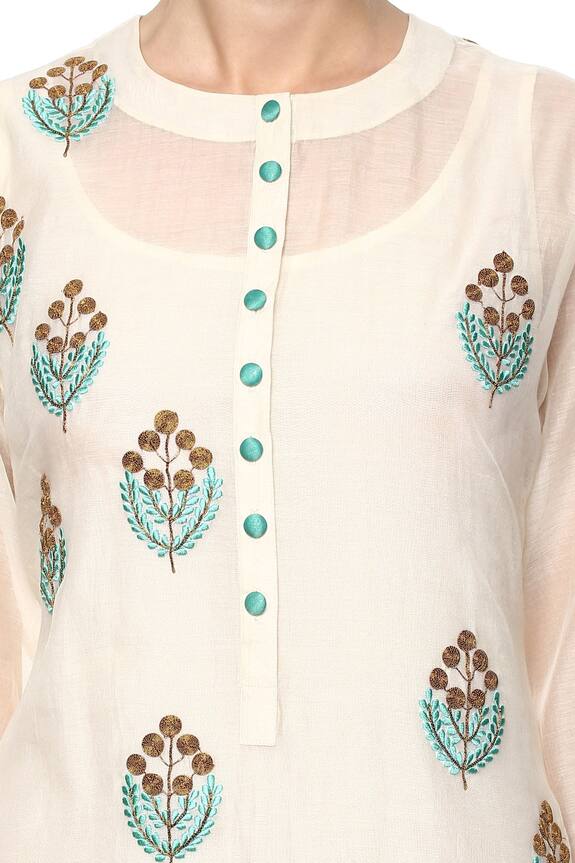 Joy Mitra White Embroidered Kurta Skirt Set 6