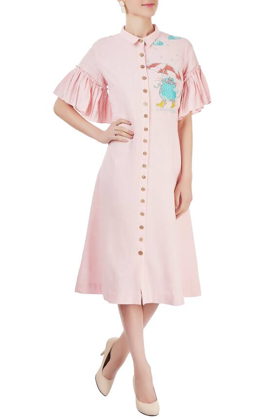 Nautanky Pink Embroidered Midi Dress 1