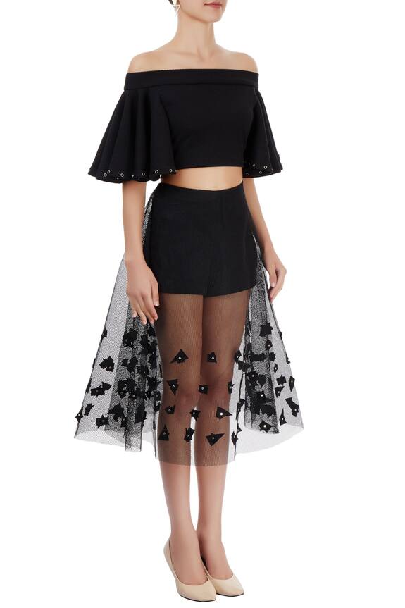 Babita Malkani Black Mesh Net Applique Skirt Set 3