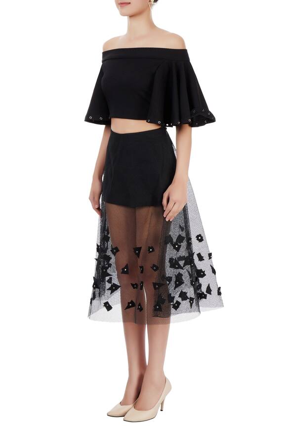 Babita Malkani Black Mesh Net Applique Skirt Set 4