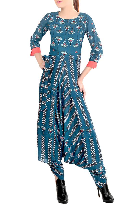 Buy_Soup by Sougat Paul_Blue Crepe Printed Jumpsuit_at_Aza_Fashions