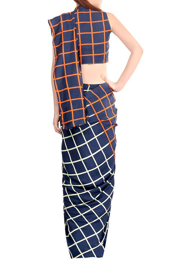 Soup by Sougat Paul Blue Herringbone Printed Saree With Blouse 2