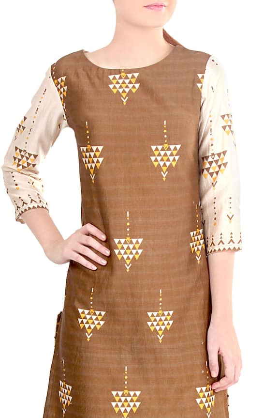 Soup by Sougat Paul Mustard Yellow And Brown Printed Skirt Set 4