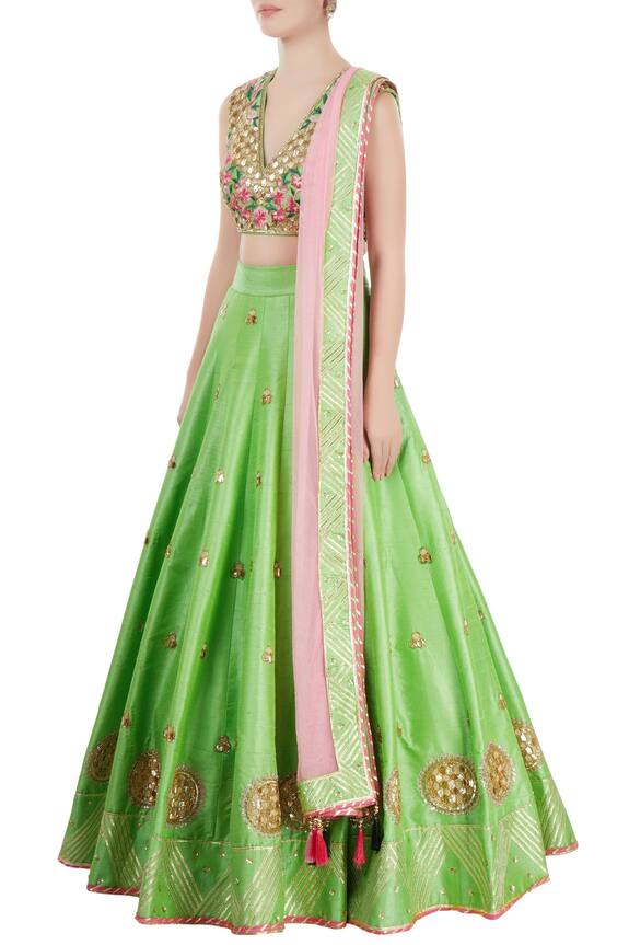 Neha Khullar Green And Rose Pink Embroidered Lehenga Set 4