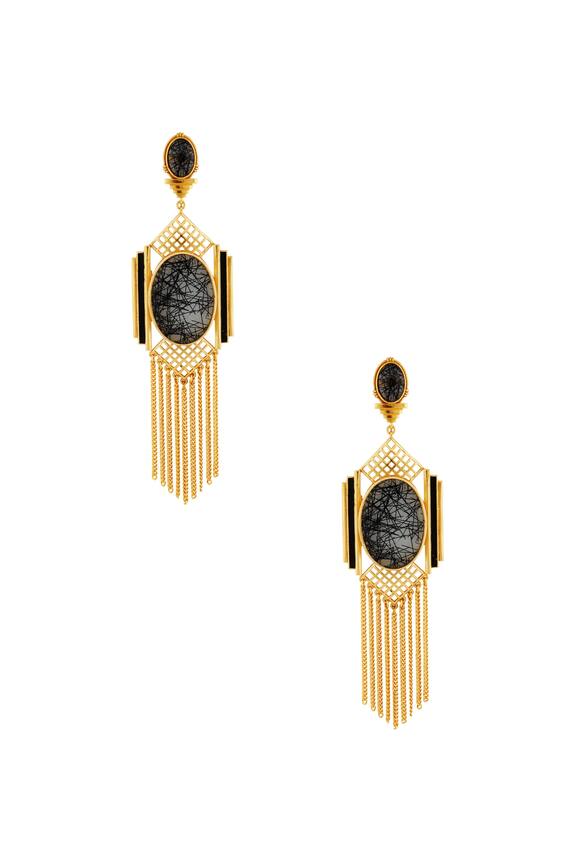 Masaya Jewellery Gold Grid And Chain Earrings 1