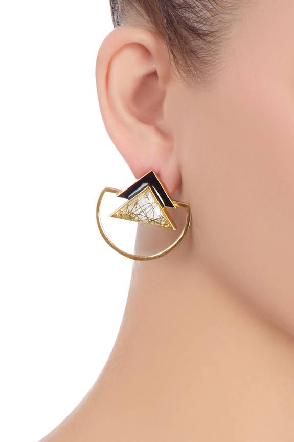 Masaya Jewellery Black And Gold Triangle Earrings 2