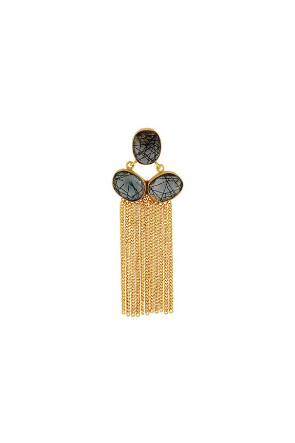 Masaya Jewellery Black Highlighted Stone With Gold Chained Earrings 3