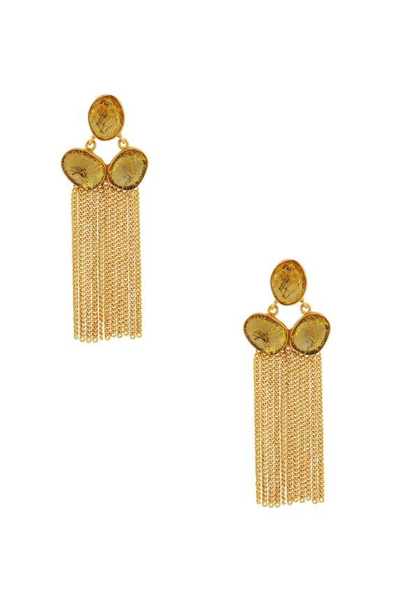 Masaya Jewellery Gold Highlighted Stone With Gold Chained Earrings 1