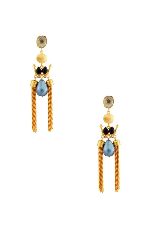 Masaya Jewellery Gold And Black Earrings With Blue Stone 1