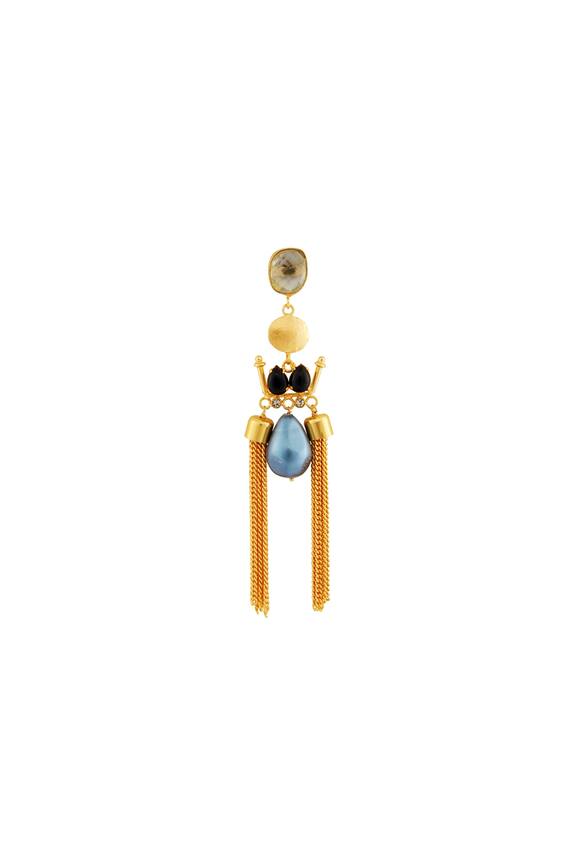 Masaya Jewellery Gold And Black Earrings With Blue Stone 3