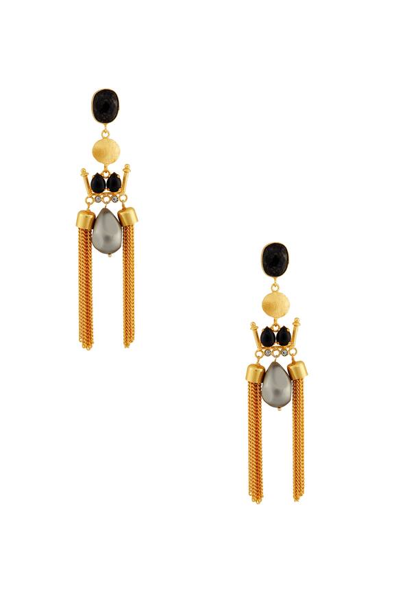Masaya Jewellery Gold And Black Earrings With Grey Stone 1