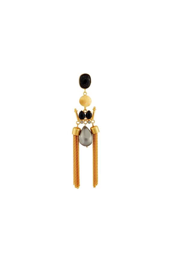 Masaya Jewellery Gold And Black Earrings With Grey Stone 3