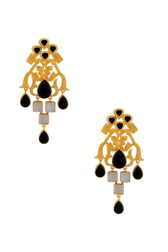Masaya Jewellery Gold Earrings With Black And White Stones 1
