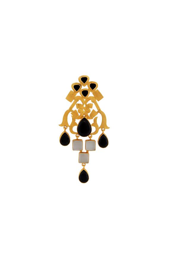 Masaya Jewellery Gold Earrings With Black And White Stones 3