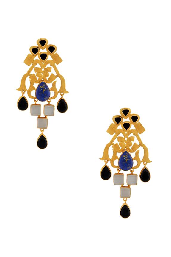 Masaya Jewellery Gold Earrings With Black And Blue Enhancement 1