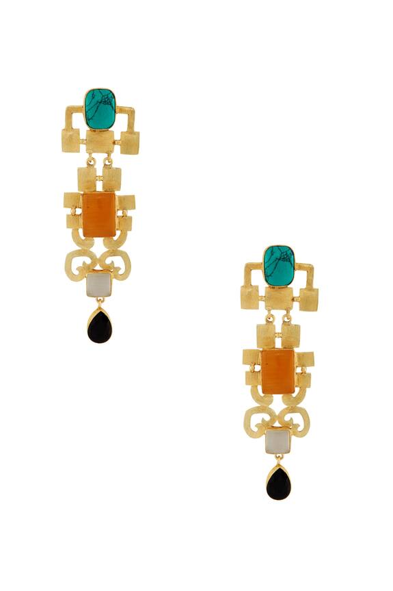 Masaya Jewellery Gold Earrings With Multi Colored Stones 1