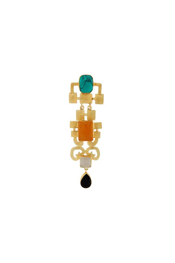 Masaya Jewellery Gold Earrings With Multi Colored Stones 3