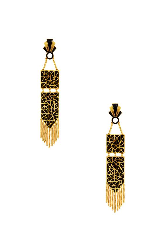 Masaya Jewellery Black And Gold Earrings With Geometric Design 1