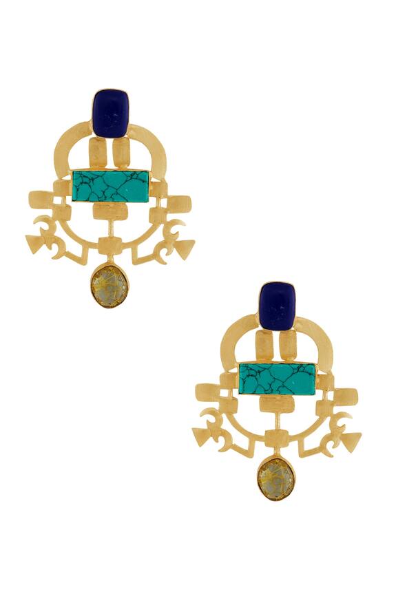 Masaya Jewellery Gold And Blue Stone Earrings 1