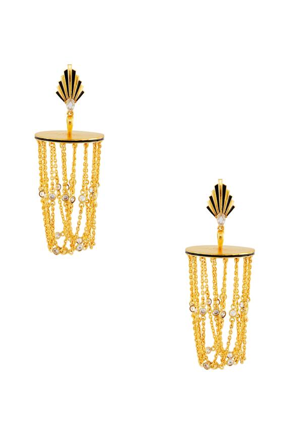 Masaya Jewellery Black And Gold Earrings With Chains 1