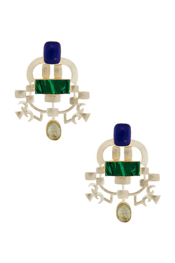 Masaya Jewellery Green And Blue Stone Earrings 1