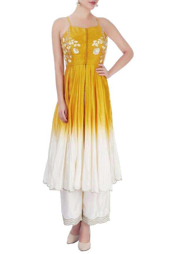 Priyanka Jain Yellow Mustard And White Kurta And Ivory Palazzos 0