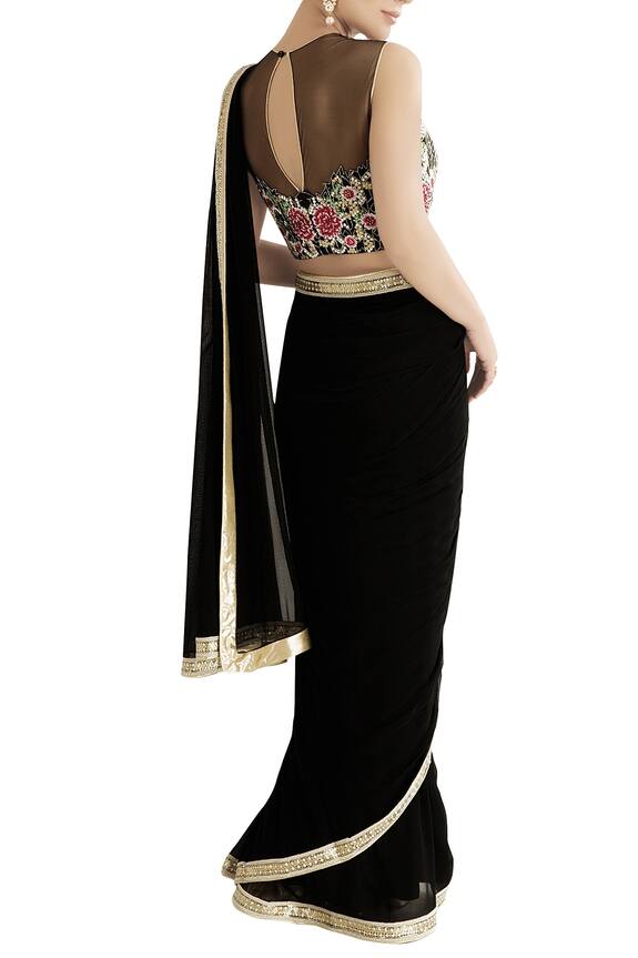 Rajat & Shraddha Black Georgette Saree With Embroidered Blouse 2