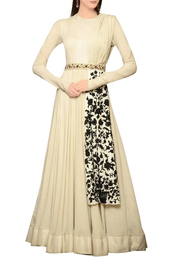 Neha & Tarun White Ivory Anarkali Gown With Dupatta And Belt 3