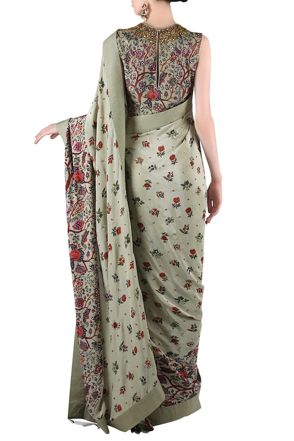 Nikasha Green Printed Saree With Blouse 2