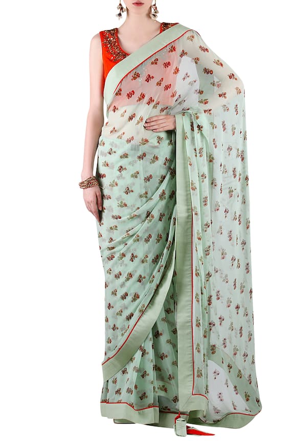 Nikasha Green Printed Saree With Blouse 1