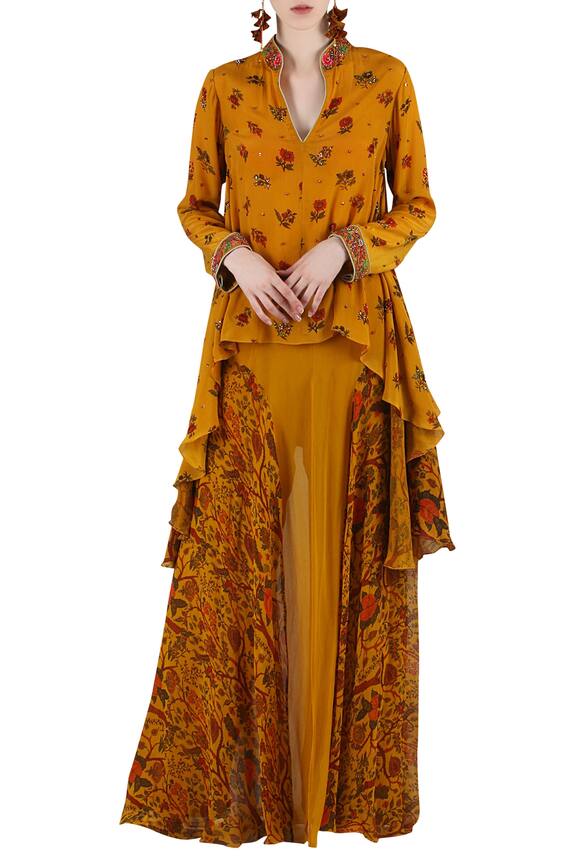 Nikasha Yellow Printed Top And Flared Skirt Set 1