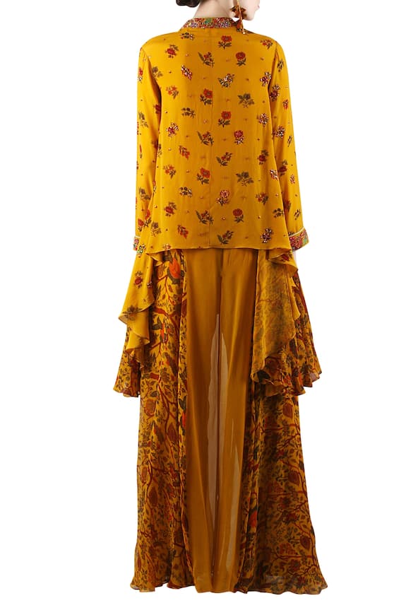 Nikasha Yellow Printed Top And Flared Skirt Set 2