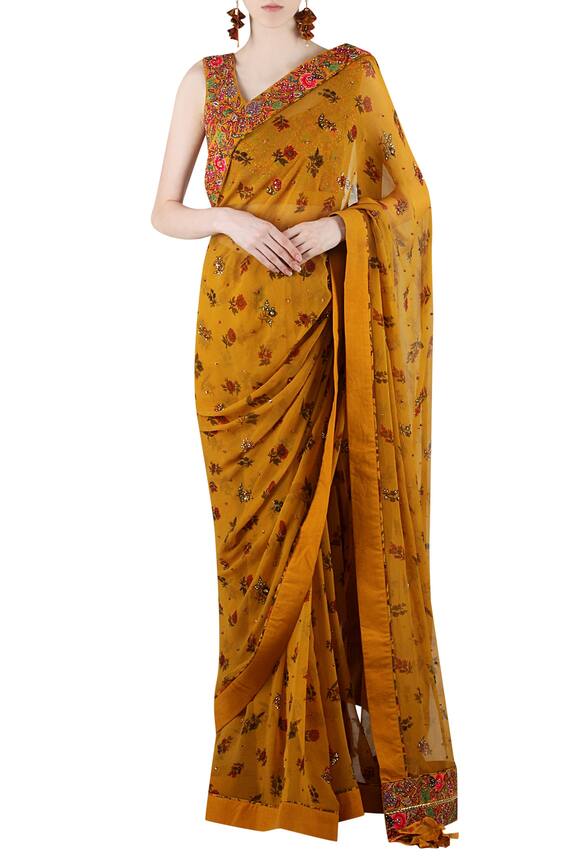 Nikasha Yellow Embellished Saree With Blouse 1