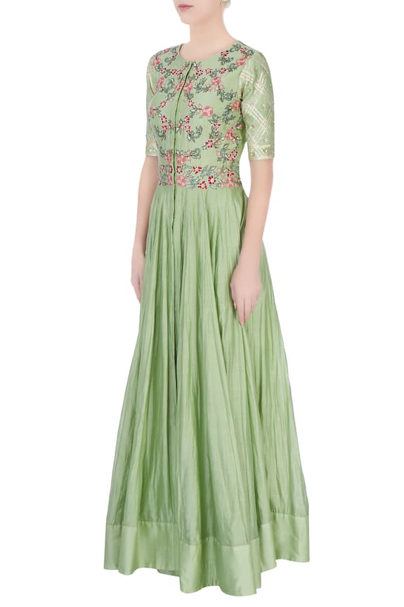 Neha Khullar Pastel Green Embroidered Anarkali Dress 4
