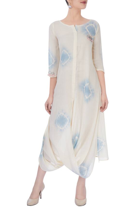 Itara Off-white And Blue Draped Dress 1