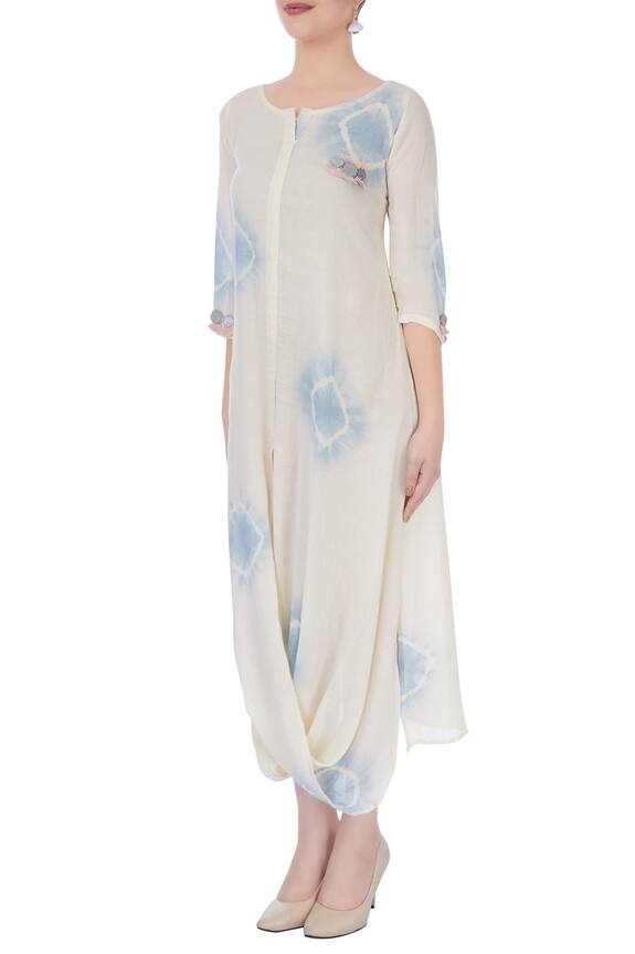 Itara Off-white And Blue Draped Dress 4