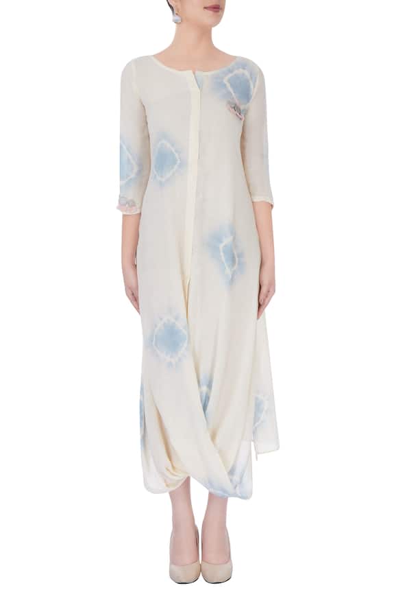 Itara Off-white And Blue Draped Dress 5